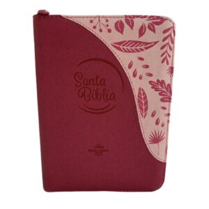 Biblia línea colores con cremallera – mediana – fucsia rosado canto plateado- Palabras de Jesús resaltadas y Ayudas digitales en QR