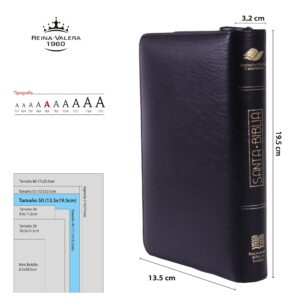 Biblia línea lujo color Negro – Mediana – acolchada con cierre, canto de color rojo – Palabras de Jesús en Rojo – Ayudas QR