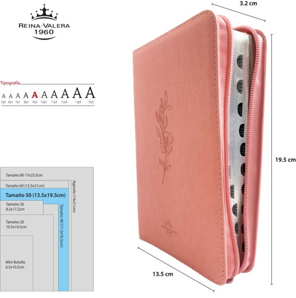Biblia línea lujo color Rosado – Mediana – cierre, canto plateado con índice – Palabras de Jesús en Rojo – Ayudas QR