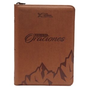 Biblia de Oraciones color Café – Mediana – cierre, canto dorado – Palabras de Jesús en Rojo – Ayudas QR